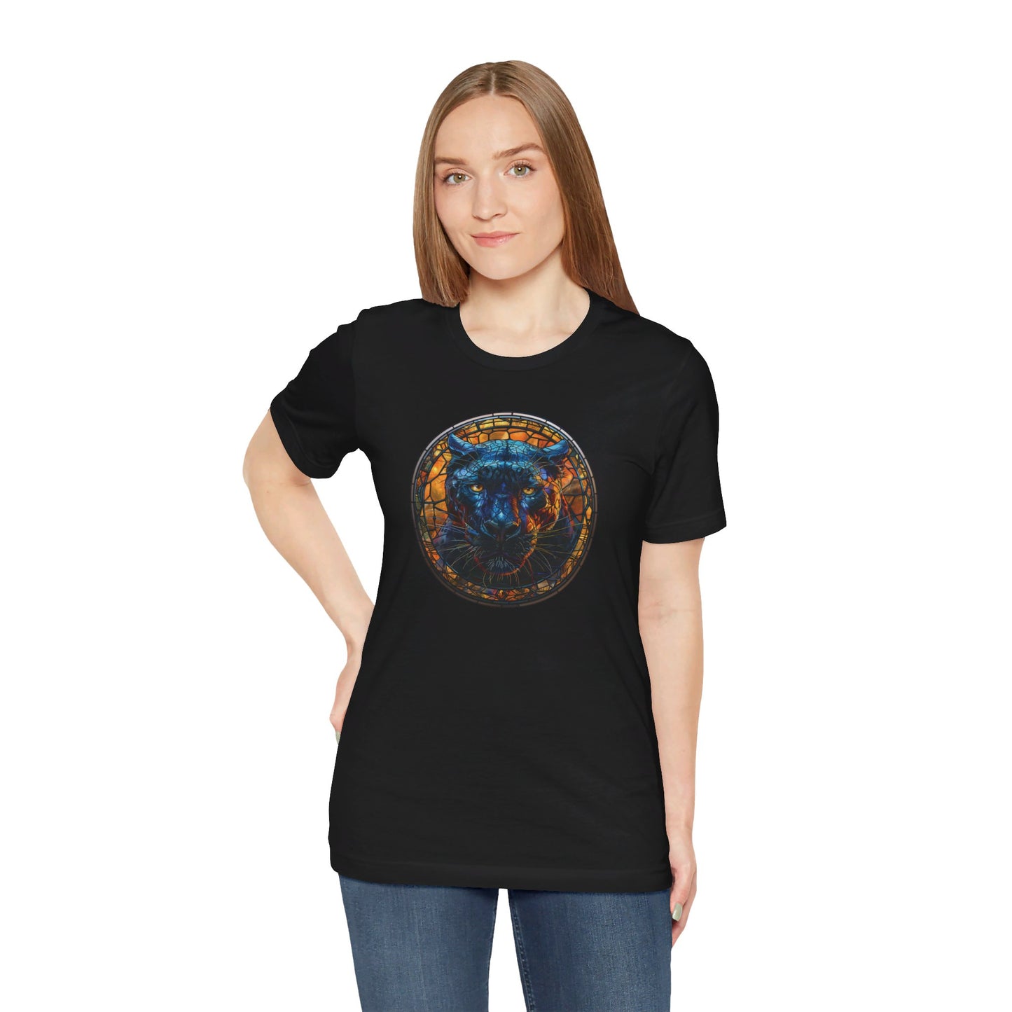 Majestic Black Panther T-Shirt, Black Panther T-Shirt, Black Panther Shirt, Black Panther Graphic Design, Gift for Her, Gift for Him, Animal T-Shirt, Colorful Black Panther, Colorful Design, Unisex Jersey Short Sleeve Tee