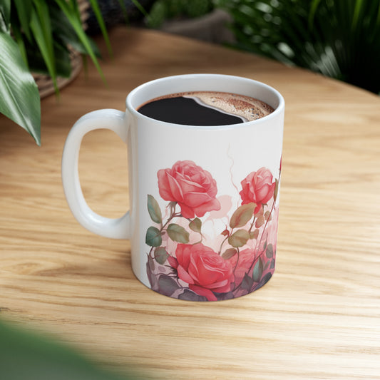 Rose Flowers, Flower Garden Lover, Botanical Tea Cup, Floral Nature Mug, Boho Cottagecore Coffee Mug, Pressed Leaves Mug, Pressed Flowers Mug, Gift For Her