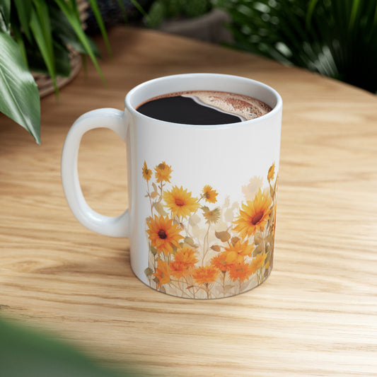 Sunflowers Mug, Flower Garden Lover, Botanical Tea Cup, Floral Nature Mug, Boho Cottagecore Coffee Mug, Pressed Leaves Mug, Pressed Flowers Mug, Gift For Her