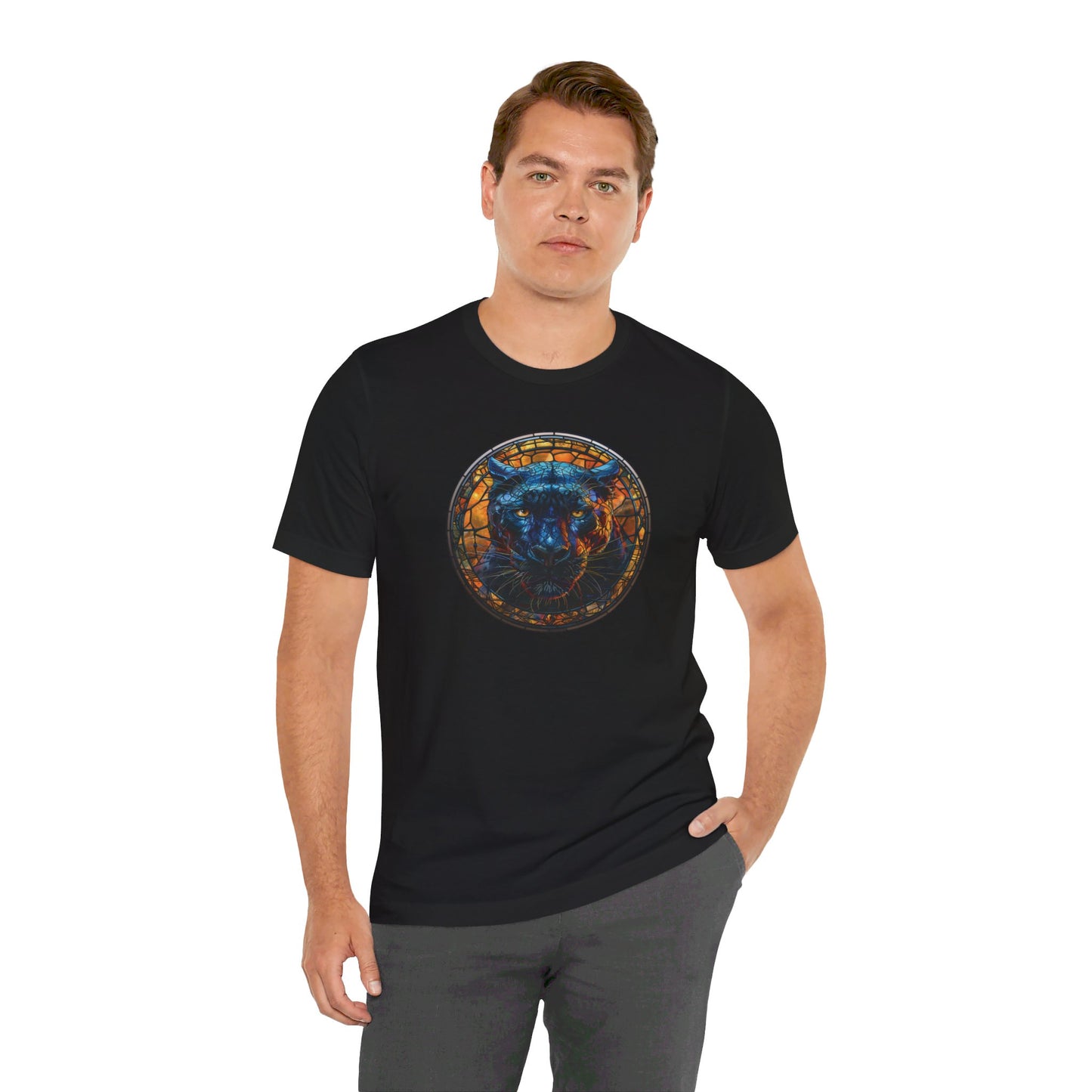 Majestic Black Panther T-Shirt, Black Panther T-Shirt, Black Panther Shirt, Black Panther Graphic Design, Gift for Her, Gift for Him, Animal T-Shirt, Colorful Black Panther, Colorful Design, Unisex Jersey Short Sleeve Tee