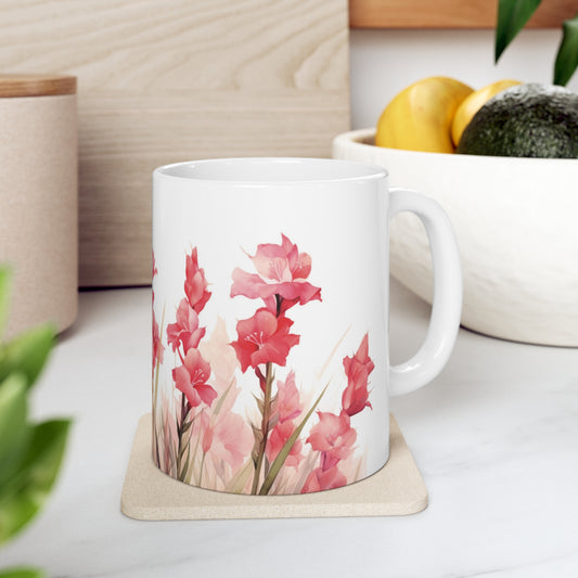 Gladioli Flowers, Sword Lilies, Flower Garden Lover, Botanical Tea Cup, Floral Nature Mug, Boho Cottagecore Coffee Mug, Pressed Leaves Mug, Pressed Flowers Mug, Gift For Her